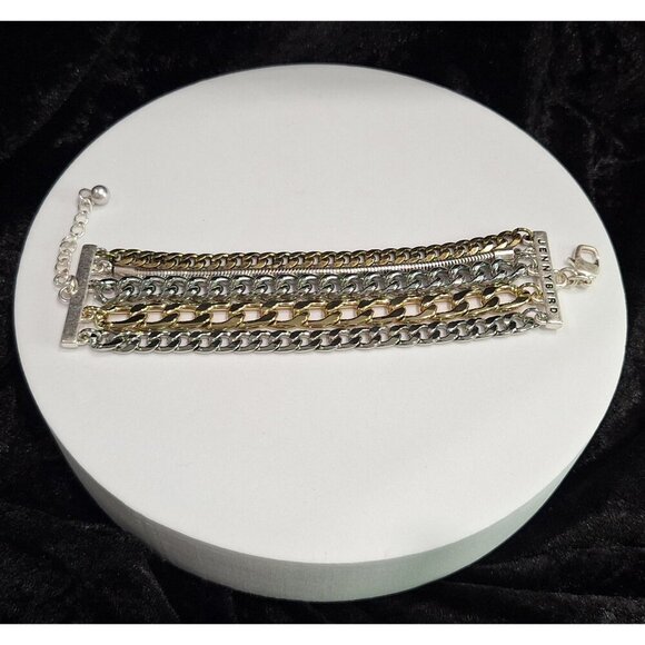 EUC Jenny Bird Mixed Metal Multi-Chain Bracelet Silver & Gold Tone Adjustable Le - Picture 6 of 6